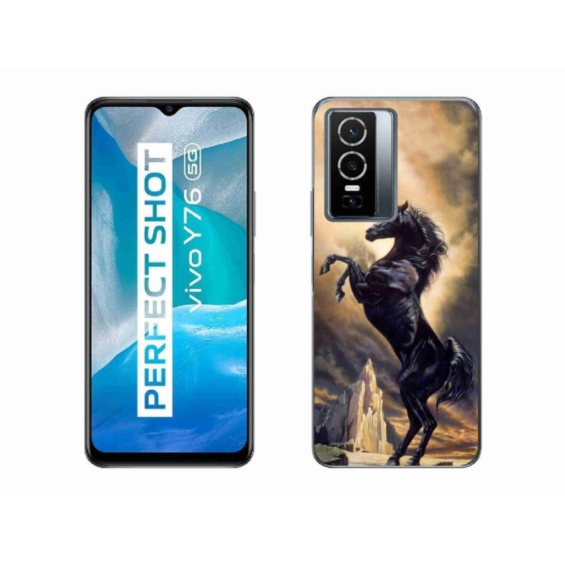 Gelový kryt mmCase na mobil Vivo Y76 5G - černý kreslený kůň