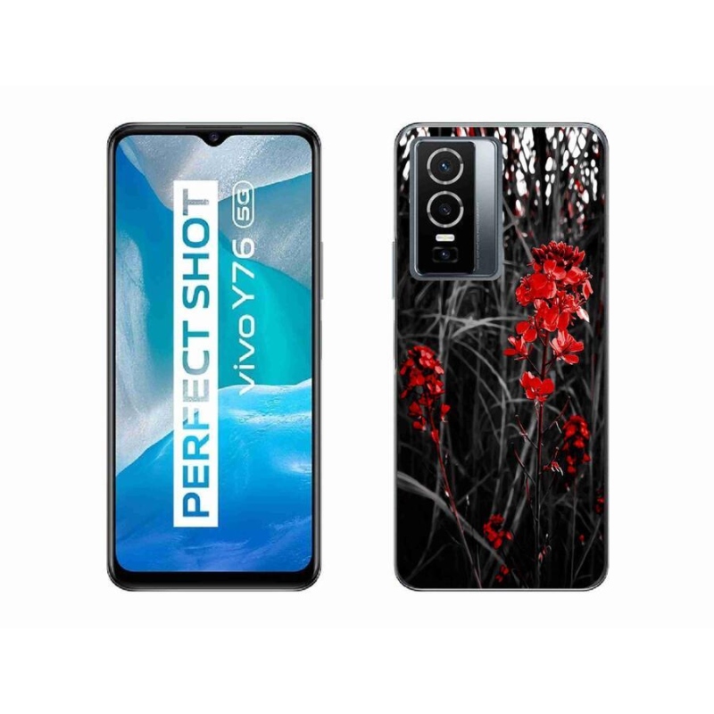 Gelový kryt mmCase na mobil Vivo Y76 5G - červená rostlina