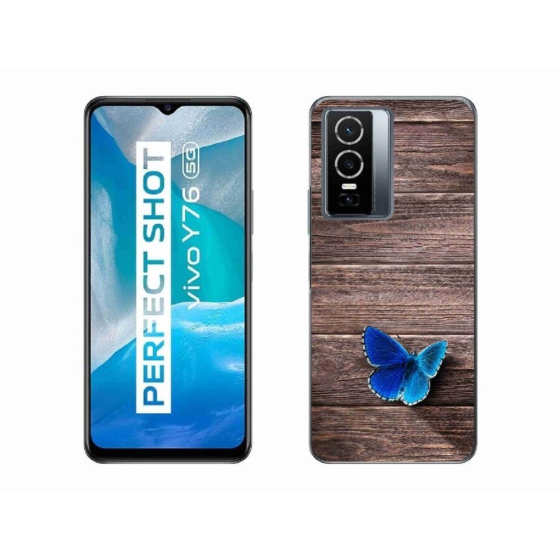 Gelový kryt mmCase na mobil Vivo Y76 5G - modrý motýl 1