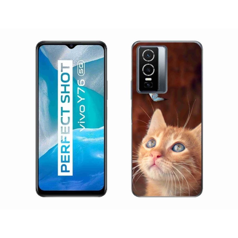 Gelový kryt mmCase na mobil Vivo Y76 5G - motýl a kotě