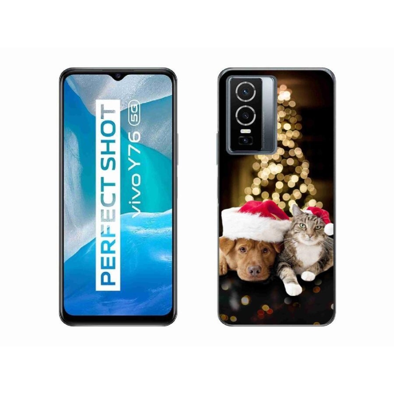 Gelový kryt mmCase na mobil Vivo Y76 5G - vánoční pes a kočka