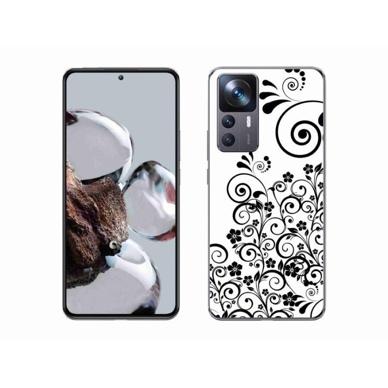 Gelový kryt mmCase na mobil Xiaomi 12T Pro - černobílé květinové vzory