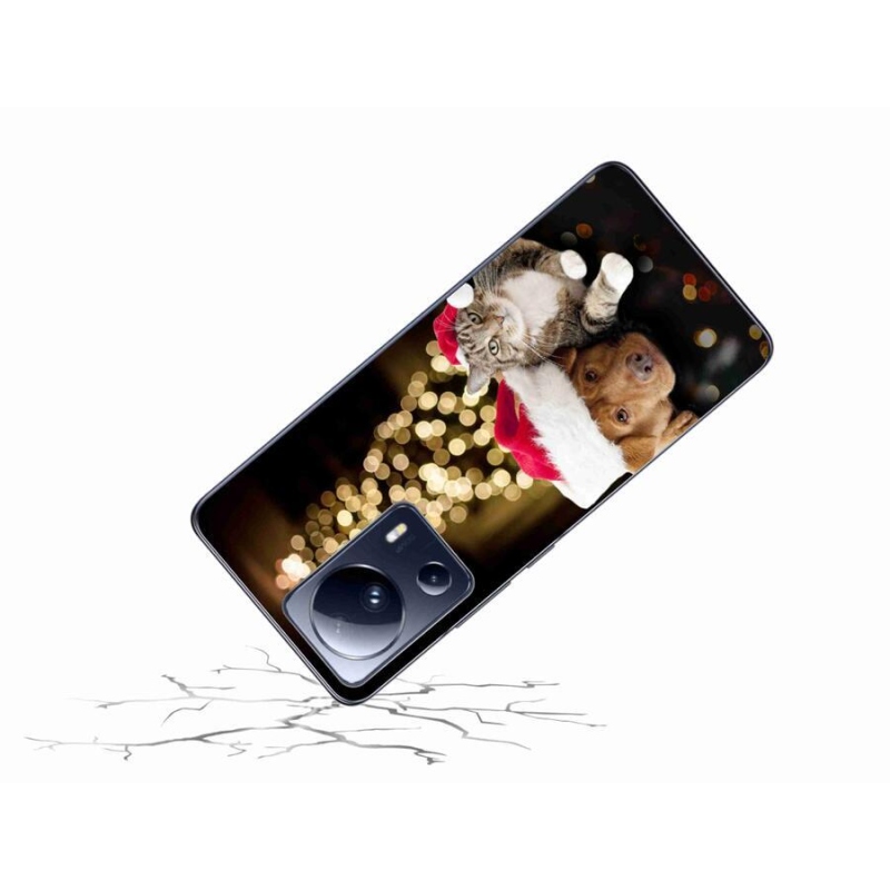 Gelový kryt mmCase na mobil Xiaomi 13 Lite - vánoční pes a kočka