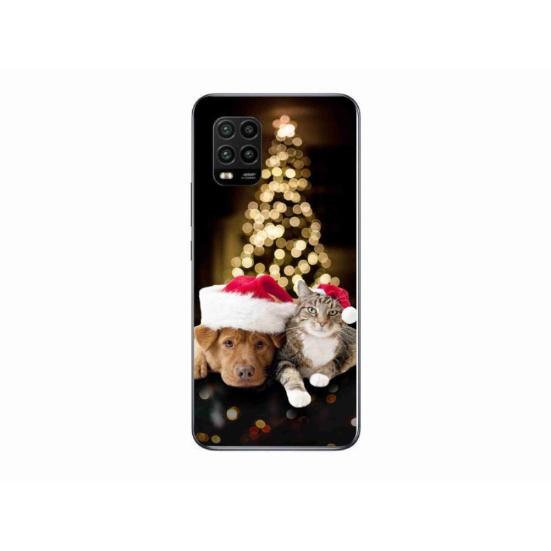 Gelový kryt mmCase na mobil Xiaomi Mi 10 Lite - vánoční pes a kočka