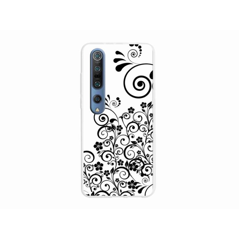 Gelový kryt mmCase na mobil Xiaomi Mi 10 Pro - černobílé květinové vzory