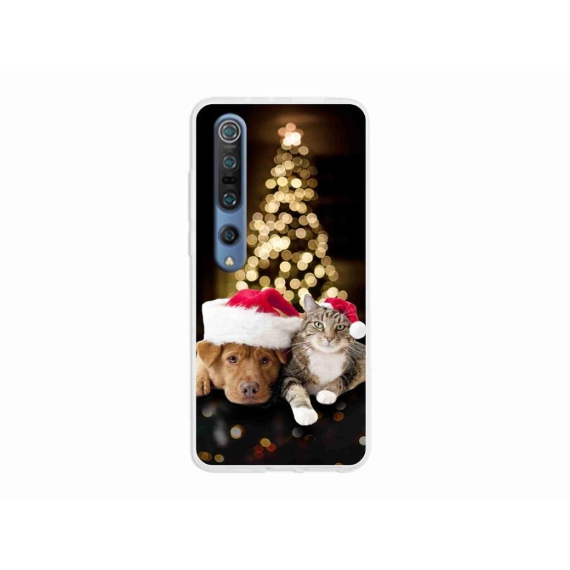 Gelový kryt mmCase na mobil Xiaomi Mi 10 - vánoční pes a kočka