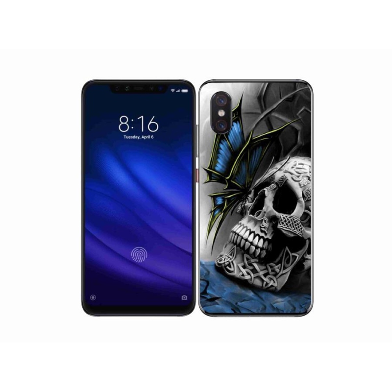 Gelový kryt mmCase na mobil Xiaomi Mi 8 Pro - motýl a lebka