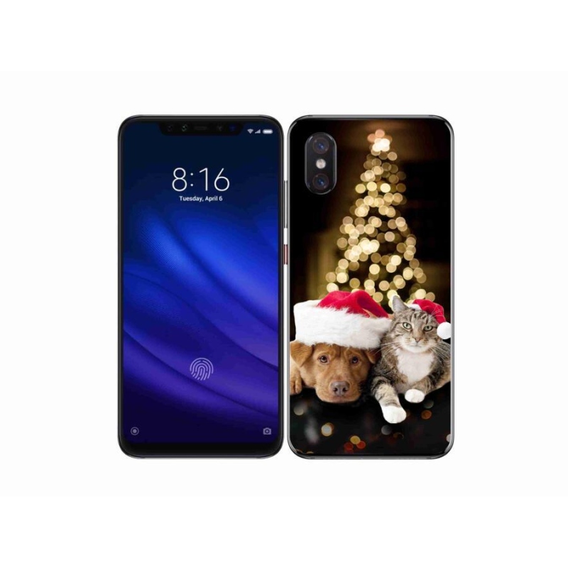 Gelový kryt mmCase na mobil Xiaomi Mi 8 Pro - vánoční pes a kočka