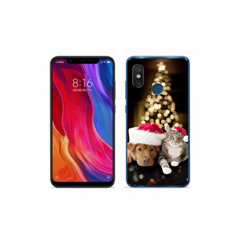 Gelový kryt mmCase na mobil Xiaomi Mi 8 - vánoční pes a kočka