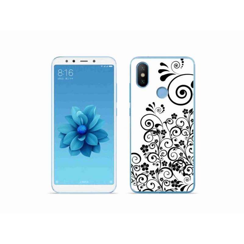 Gelový kryt mmCase na mobil Xiaomi Mi A2 - černobílé květinové vzory