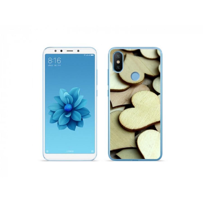 Gelový kryt mmCase na mobil Xiaomi Mi A2 - dřevěná srdíčka