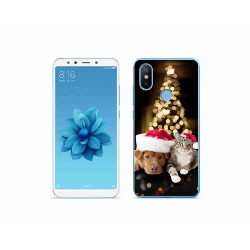 Gelový kryt mmCase na mobil Xiaomi Mi A2 - vánoční pes a kočka