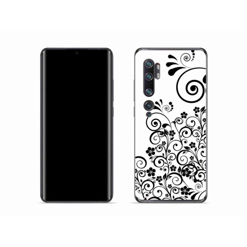 Gelový kryt mmCase na mobil Xiaomi Mi Note 10 - černobílé květinové vzory