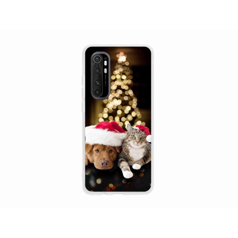 Gelový kryt mmCase na mobil Xiaomi Mi Note 10 Lite - vánoční pes a kočka