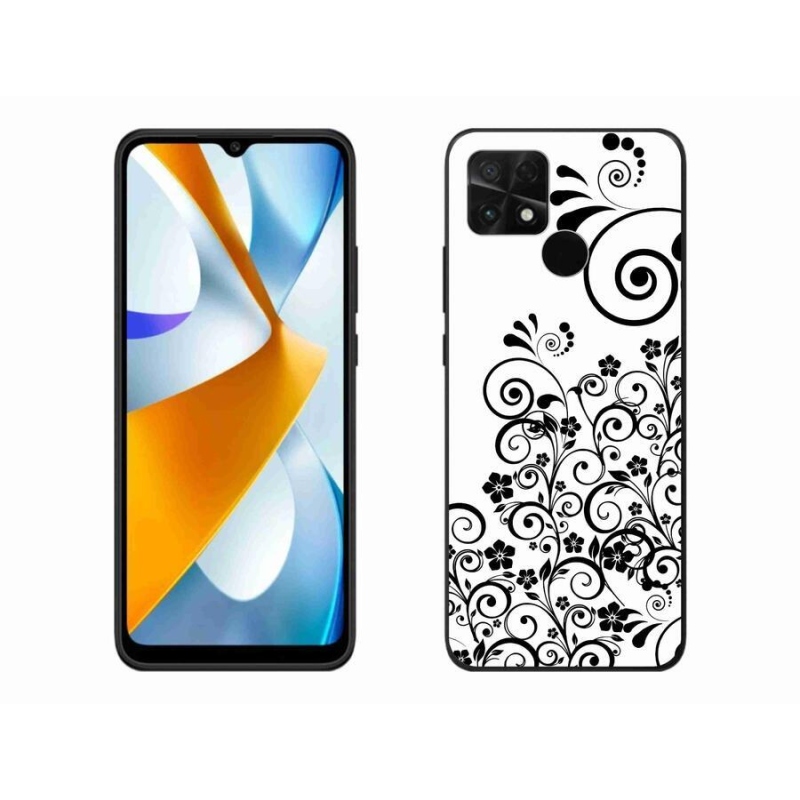 Gelový kryt mmCase na mobil Xiaomi Poco C40 - černobílé květinové vzory