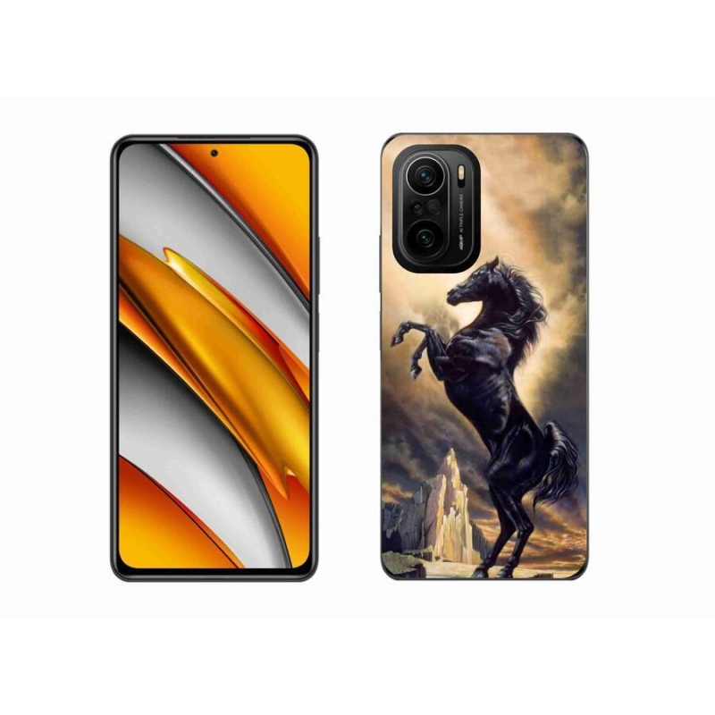 Gelový kryt mmCase na mobil Xiaomi Poco F3 - černý kreslený kůň