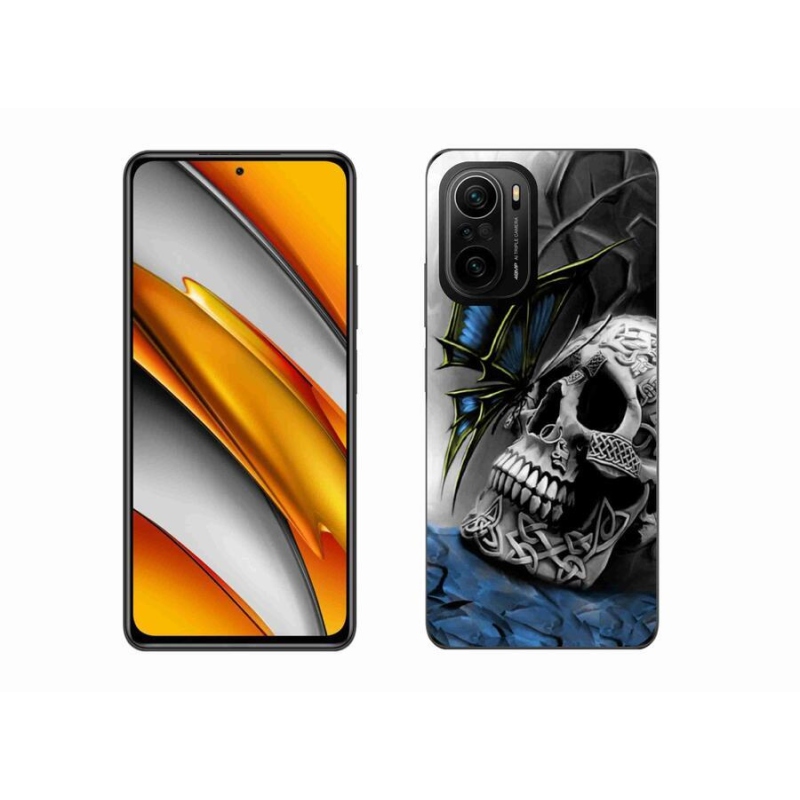 Gelový kryt mmCase na mobil Xiaomi Poco F3 - motýl a lebka