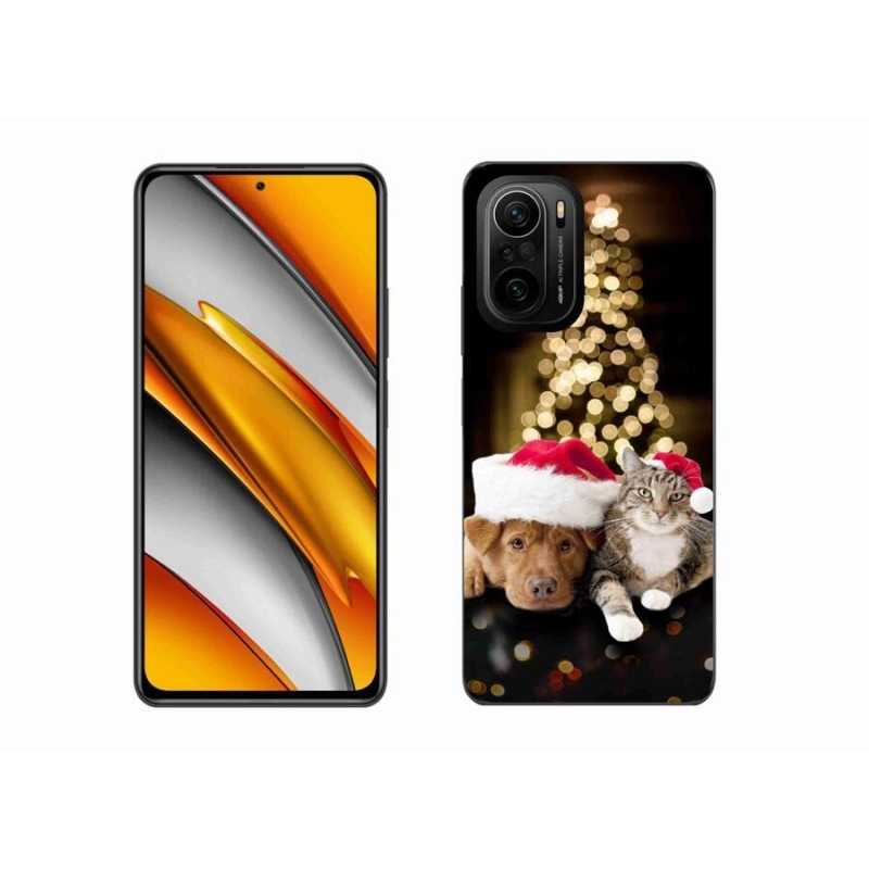 Gelový kryt mmCase na mobil Xiaomi Poco F3 - vánoční pes a kočka