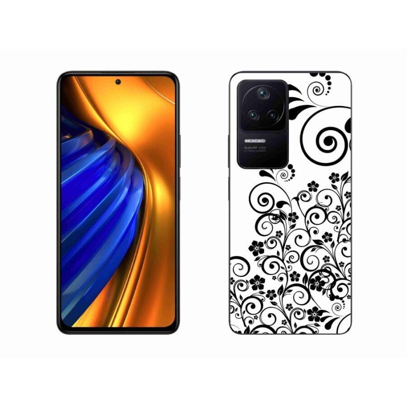 Gelový kryt mmCase na mobil Xiaomi Poco F4 - černobílé květinové vzory