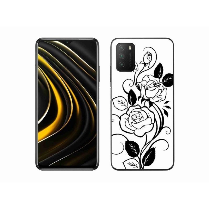 Gelový kryt mmCase na mobil Xiaomi Poco M3 - černobílá růže