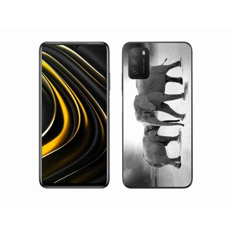 Gelový kryt mmCase na mobil Xiaomi Poco M3 - černobílí sloni