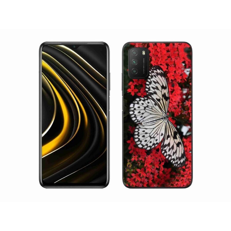 Gelový kryt mmCase na mobil Xiaomi Poco M3 - černobílý motýl 1