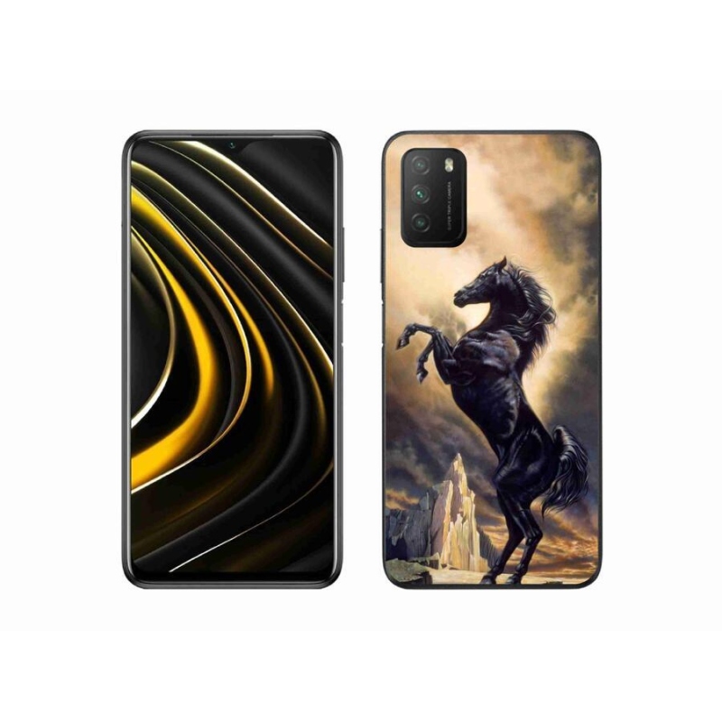 Gelový kryt mmCase na mobil Xiaomi Poco M3 - černý kreslený kůň