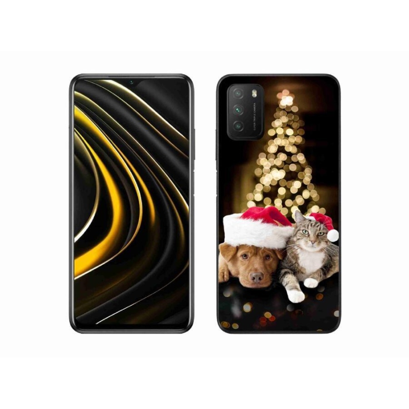 Gelový kryt mmCase na mobil Xiaomi Poco M3 - vánoční pes a kočka