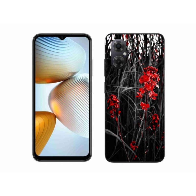 Gelový kryt mmCase na mobil Xiaomi Poco M4 5G - červená rostlina