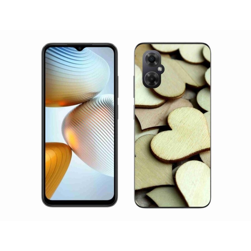 Gelový kryt mmCase na mobil Xiaomi Poco M4 5G - dřevěná srdíčka