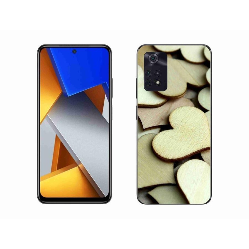 Gelový kryt mmCase na mobil Xiaomi Poco M4 Pro 4G - dřevěná srdíčka