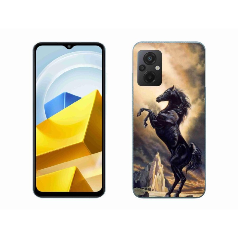 Gelový kryt mmCase na mobil Xiaomi Poco M5 4G - černý kreslený kůň