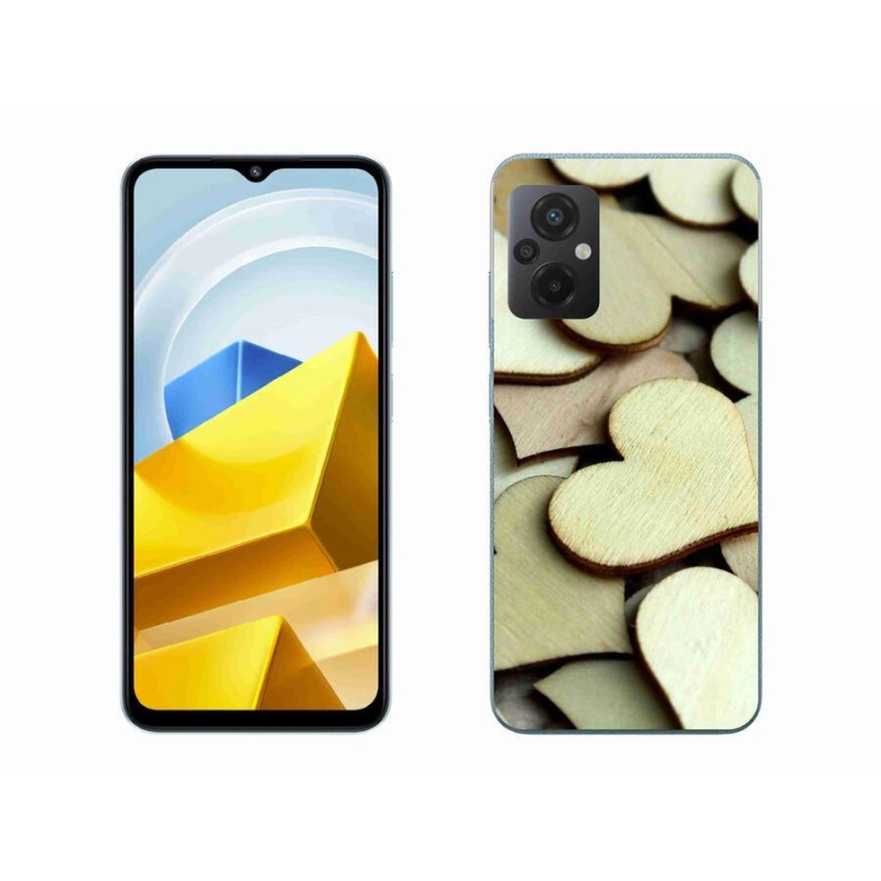 Gelový kryt mmCase na mobil Xiaomi Poco M5 4G - dřevěná srdíčka