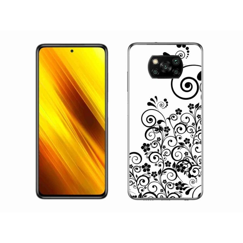 Gelový kryt mmCase na mobil Xiaomi Poco X3 - černobílé květinové vzory