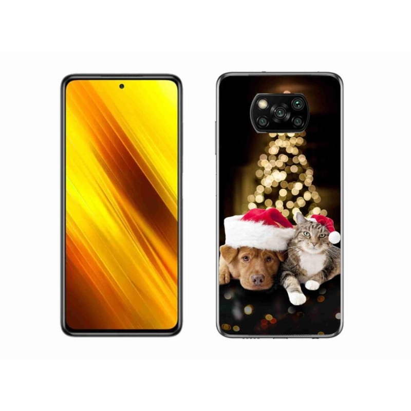 Gelový kryt mmCase na mobil Xiaomi Poco X3 - vánoční pes a kočka