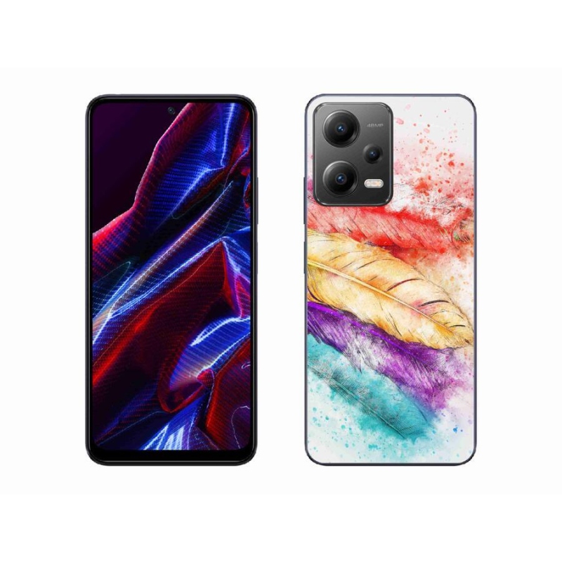 Gelový kryt mmCase na mobil Xiaomi Poco X5 5G - barevné peří