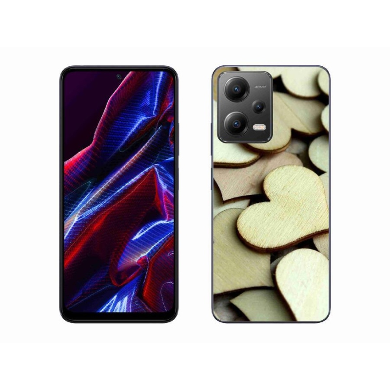 Gelový kryt mmCase na mobil Xiaomi Poco X5 5G - dřevěná srdíčka