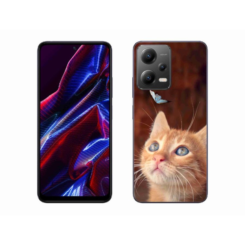 Gelový kryt mmCase na mobil Xiaomi Poco X5 5G - motýl a kotě