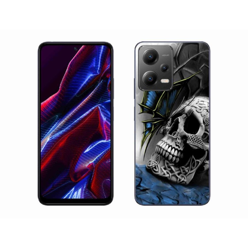Gelový kryt mmCase na mobil Xiaomi Poco X5 5G - motýl a lebka