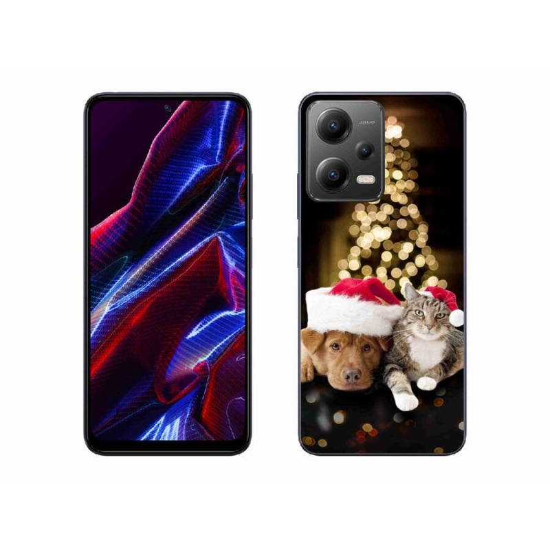 Gelový kryt mmCase na mobil Xiaomi Poco X5 5G - vánoční pes a kočka
