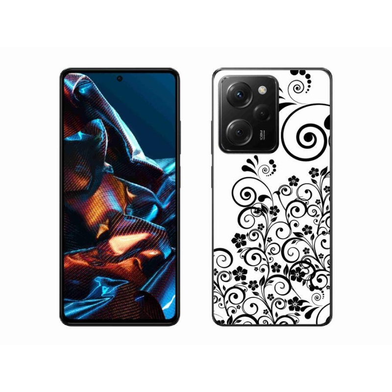 Gelový kryt mmCase na mobil Xiaomi Poco X5 Pro 5G - černobílé květinové vzory