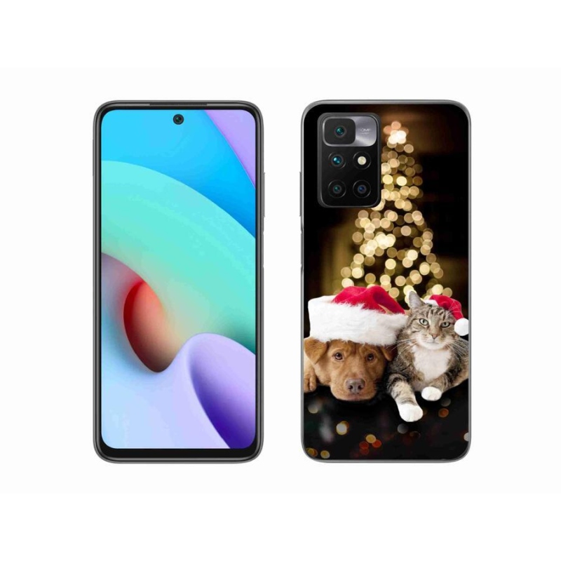 Gelový kryt mmCase na mobil Xiaomi Redmi 10/Redmi 10 (2022) - vánoční pes a kočka