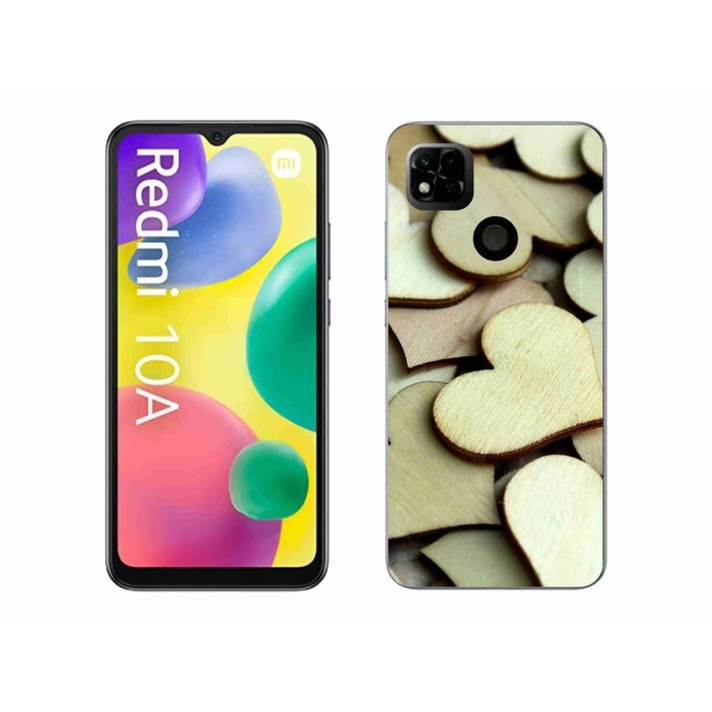 Gelový kryt mmCase na mobil Xiaomi Redmi 10A - dřevěná srdíčka