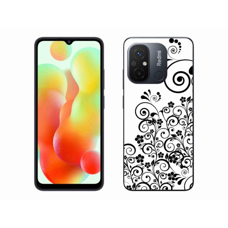 Gelový kryt mmCase na mobil Xiaomi Redmi 12C - černobílé květinové vzory