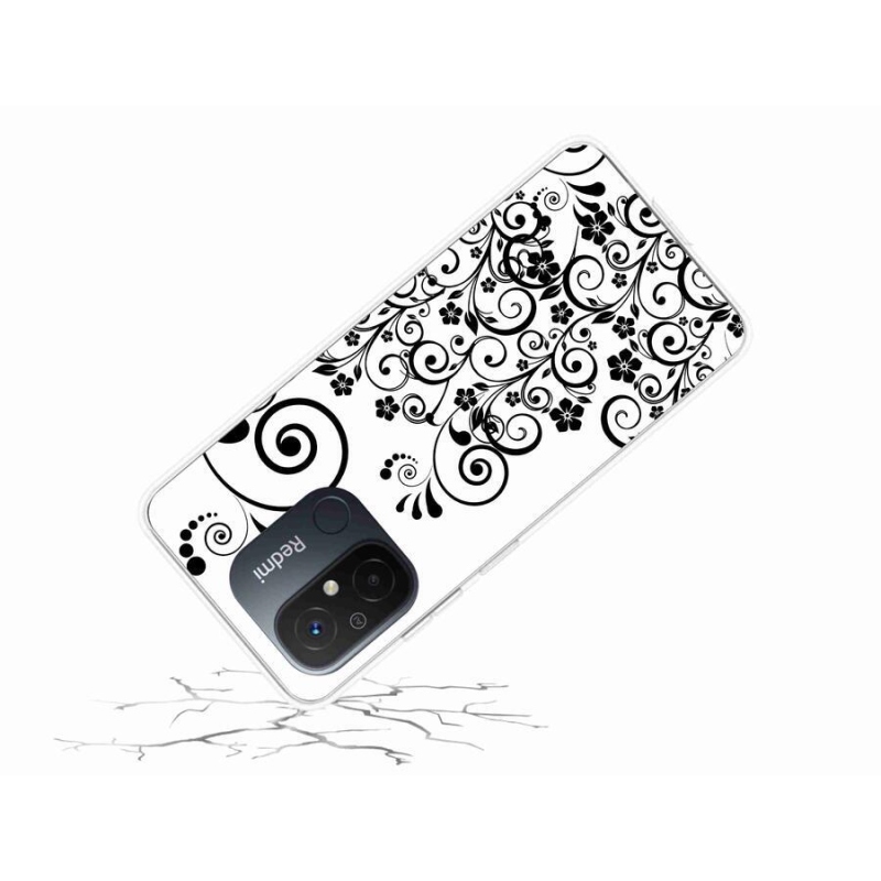 Gelový kryt mmCase na mobil Xiaomi Redmi 12C - černobílé květinové vzory