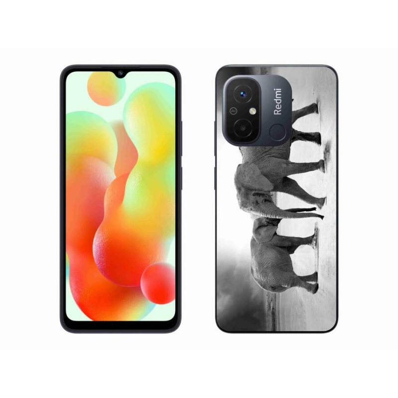 Gelový kryt mmCase na mobil Xiaomi Redmi 12C - černobílí sloni