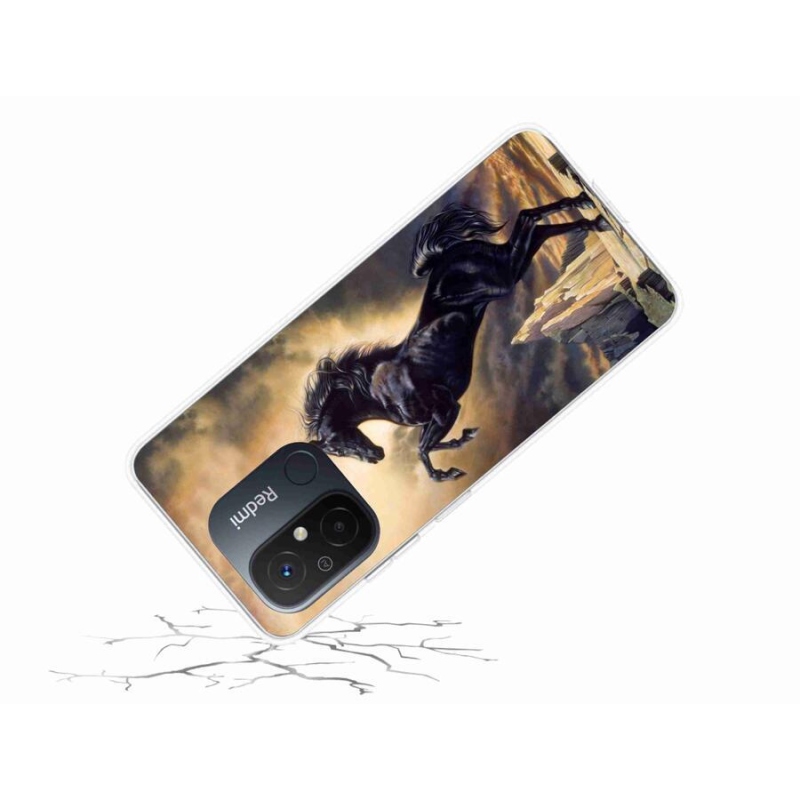 Gelový kryt mmCase na mobil Xiaomi Redmi 12C - černý kreslený kůň