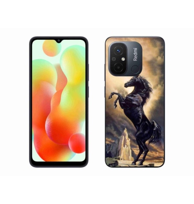 Gelový kryt mmCase na mobil Xiaomi Redmi 12C - černý kreslený kůň ...