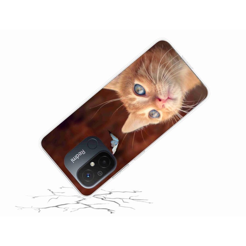 Gelový kryt mmCase na mobil Xiaomi Redmi 12C - motýl a kotě