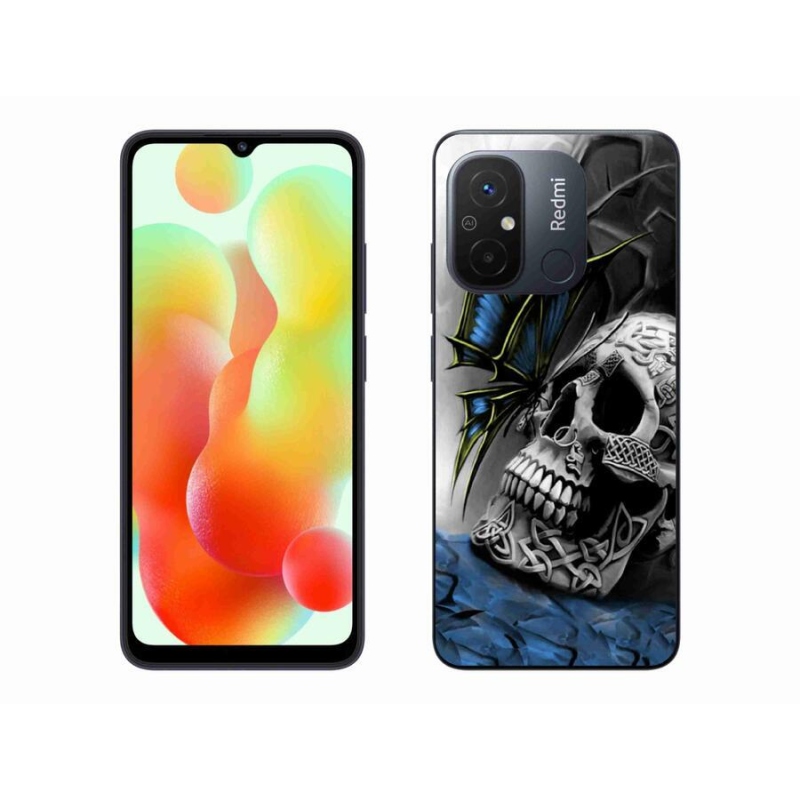 Gelový kryt mmCase na mobil Xiaomi Redmi 12C - motýl a lebka